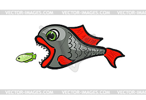 Predatory fish hunts for small fish - vector clip art