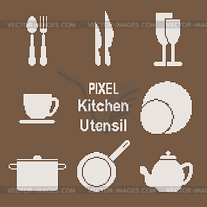 Pixel art kitchen utensil icons - vector clipart / vector image