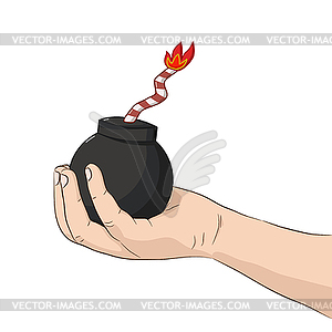 Child`s hand holding bomb - royalty-free vector clipart