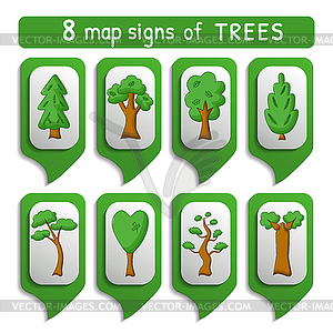 Карта знак деревья установлены - цветной векторный клипарт