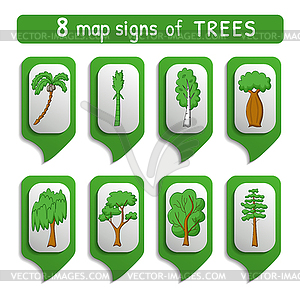 Map sign trees set - vector image