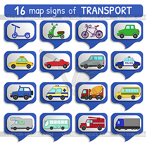 Urban transport`s map sign set - vector clipart