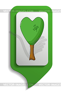 Map sign heard tree icon, cartoon style - vector image