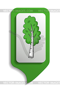 Map sign Birch tree icon, cartoon style - vector image