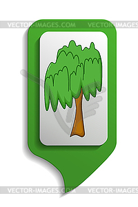 Map sign willow tree icon, cartoon style - vector image