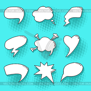 Blue pop art speech bubbles set - vector image