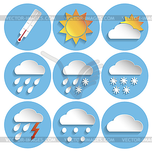 Погода набор иконок, стиль бумага - графика в векторе
