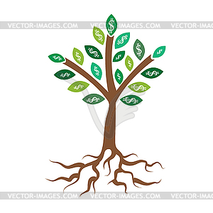 Money tree. Business concept with white dollar sign - vector image