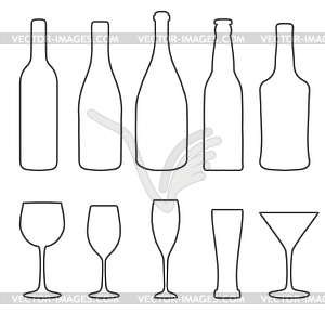 Alcohol thin lines icons set. Wine. beer, gin, - vector clip art