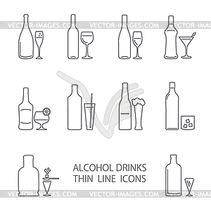 Alcohol beverage icons set - vector clipart