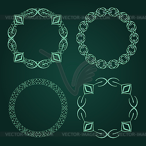 Set of calligraphic circle frames. Vintage design - color vector clipart