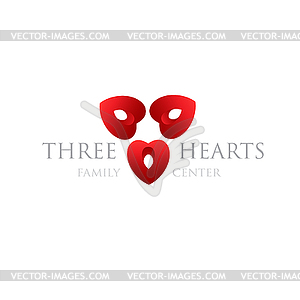 Three hearts logo. Modern logotype for wedding - vector image