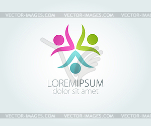 Abstract 3 people logo. Pink, blue and green - vector image