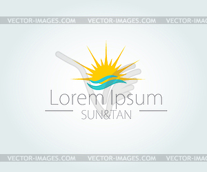 Logo with yellow sun and blue sea waves. logotype - vector clipart