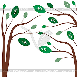 Money trees. Business concept with white dollar - vector clipart