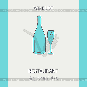 Wine List Card Design. Thin line champagne bottle - vector clipart