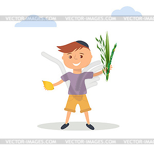 Little boy in Jewish skullcap - color vector clipart