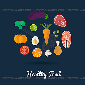 Healthy food icons. Healthy eating concept - vector clip art