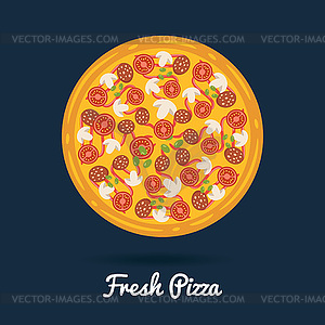 Fresh salami pizza. Flat style healthy pizza - vector image
