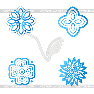 Набор из четырех синий цветок абстрактный эмблемы - векторный графический клипарт