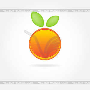 Оранжевый фрукт с зеленым листом дизайн логотипа - клипарт в векторном виде