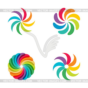 Bright colors rainbow flower logo set - color vector clipart