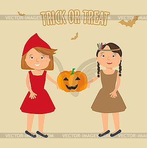 Kids Trick or Treating - vector clipart