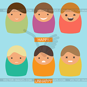 Abstract cartoon icons. set of characters with happ - vector clipart