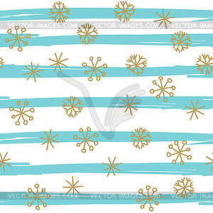 Background with gold snowflakes on blue striped - vector clipart / vector image