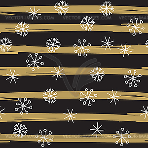 Background with white snowflakes on black and gold - vector image