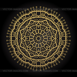 Vintage gold glitter mandala, circle frame on black - vector clip art