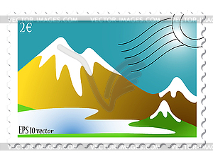 Mountain landscape stamp - vector clip art