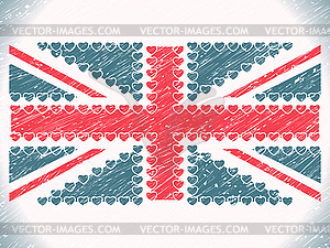 Union jack hearts grunge flag - vector clipart