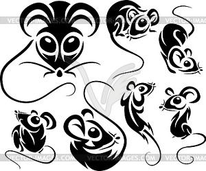 Set of cartoon black mice - vector image