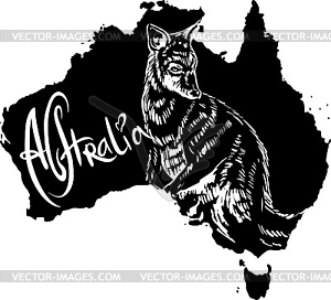 Wallaby as Australian symbol - white & black vector clipart