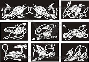 Кельтские паттерны-кноты с птицами - векторный дизайн