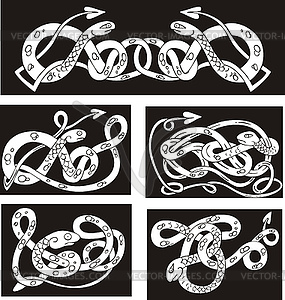 Celtic knot patterns with snakes - vector clip art