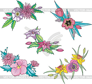 Miscellaneous pink flowers for ornaments - vector clipart