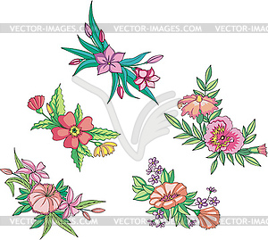 Miscellaneous pink flowers for ornaments - vector clip art