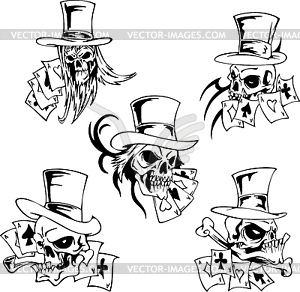 Skulls with playing cards - vector image