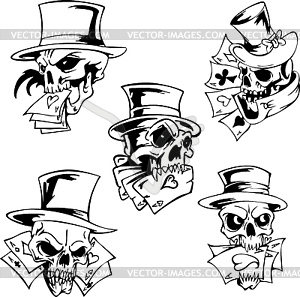 Skulls with playing cards - vector clip art