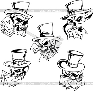 Skulls with playing cards - vector clip art