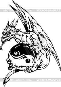 Dragon tattoo with yin-yang sign - vector image