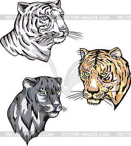 Totems - panther and tigers with solar signs - vector clipart