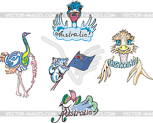 Australia - ostrich and koala - vector image