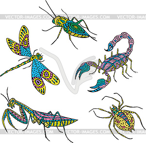 Stylized motley insects - vector EPS clipart