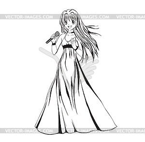 Anime girl singer - vector clipart