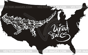 Horned lizard and U.S. outline map - vector clipart