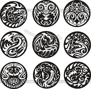 Round dragon designs - vector image