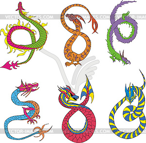 Long japanese dragon worms - vector clipart